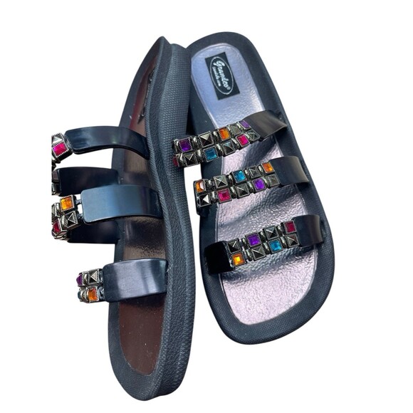 Grandco womens Sandals Black Beach Pool Slide Beaded Jeweled beach ,pool Box DZ - Picture 3 of 9